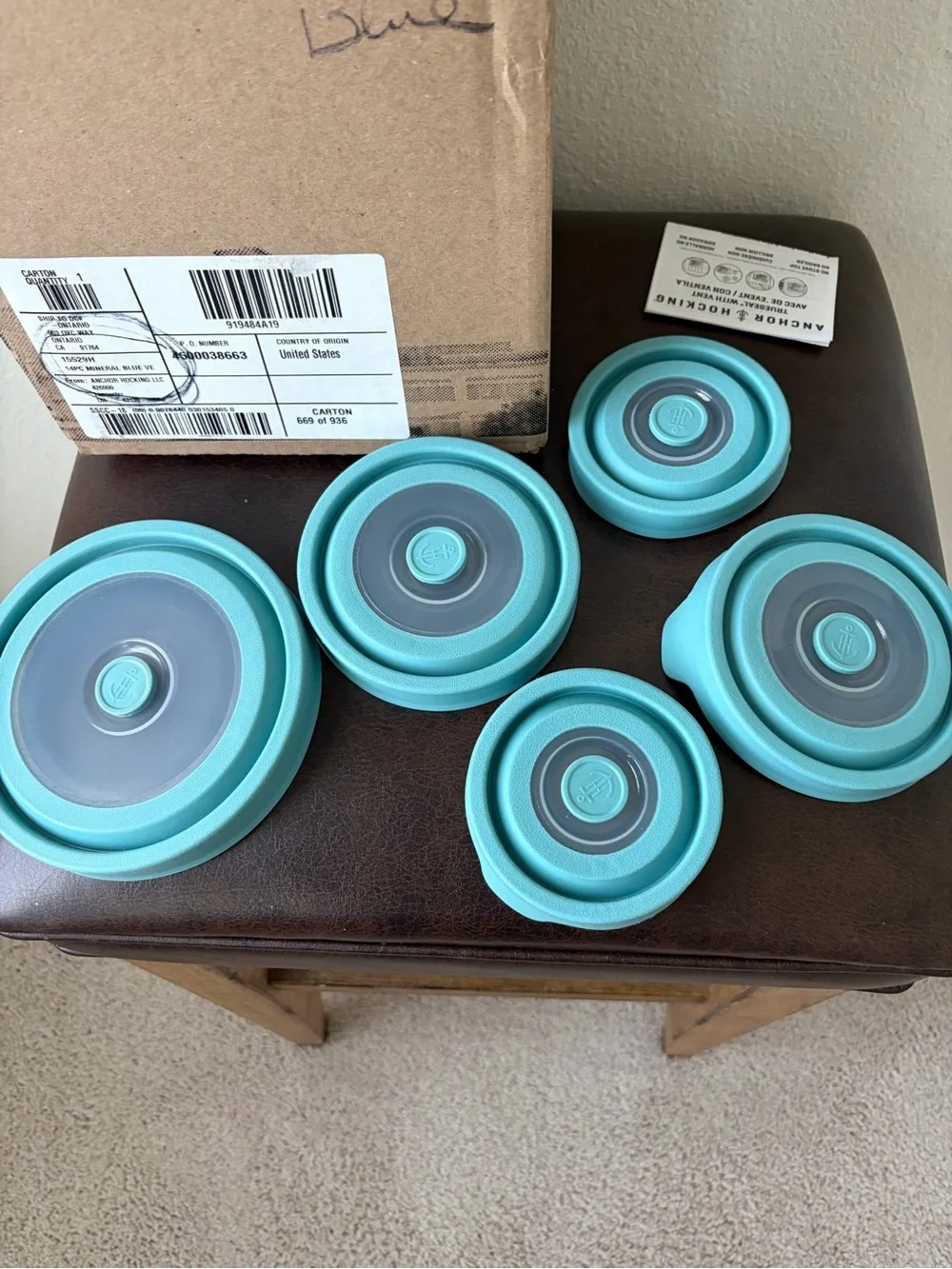 Anchor Hocking 14 pc Glass Food Storage Bowls with True Seal Lids Blue NIB